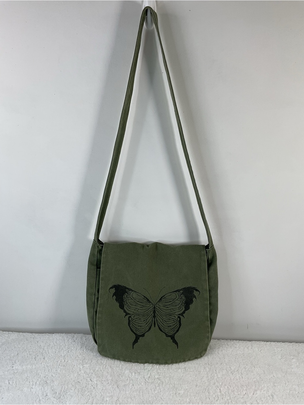 Hot Topic Olive Green Butterfly Messenger Bag